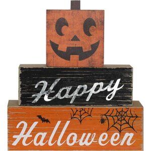 Halloween Decorations Indoor, Decorative Wood Block Scary Pumpkin Sign